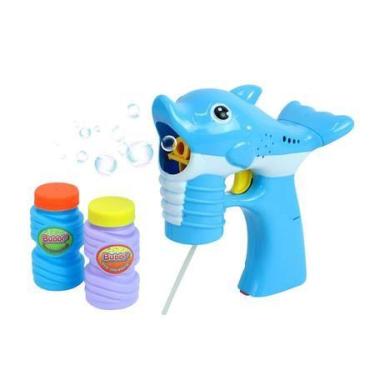 Imagem de Brinquedo Bolinha de sabão golfinho com recargas com luz e som- Azul -