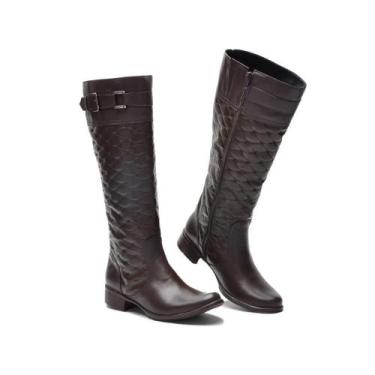 Imagem de Bota Feminina Montaria Couro Matelassê Cano Alto Moderna - Mila Marque