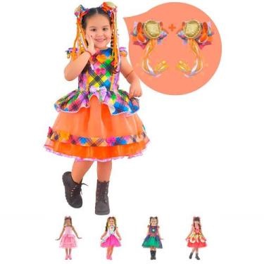 Imagem de Vestido Infantil Festa Junina São João - Várias Cores + 2 Laço Cabelo 