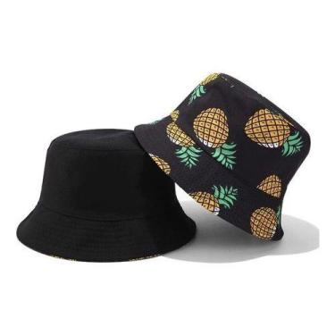 Imagem de Chapéu Balde Bucket Hat Dupla Face Abacaxi - oem, Preto