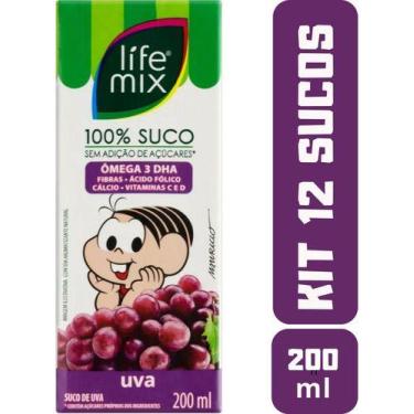 Imagem de Kit 12 Sucos Life Mix Kids 200ml Turma Da Mônica Sabor Uva 