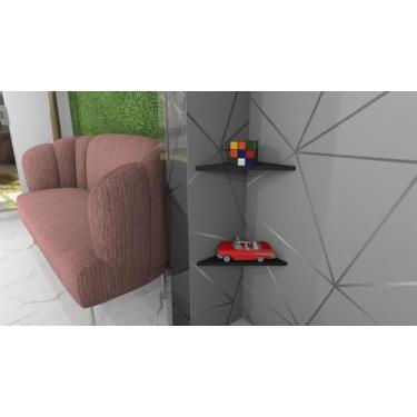 Imagem de 2 Prateleiras De Canto Preta Em MDF Para Decoração/Sala/Cozinha/Quarto