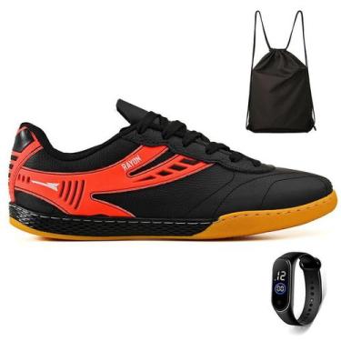 Imagem de Kit Chuteira Futsal Couro Futebol Salao Quadra + Mochila + Relogio Adu