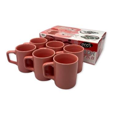 Imagem de Conjunto 6 Xícaras Pequenas Café Cerâmica 80ml - ECOS Houseware, Rosa