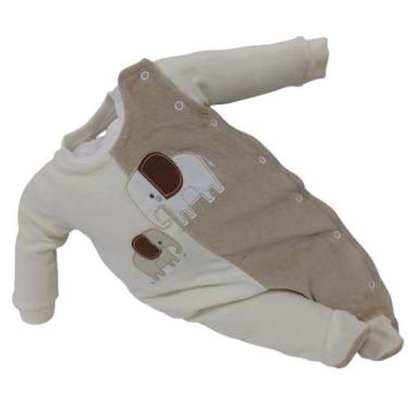 Imagem de Macacão Plush Bordado Bebê Menino Chuquinha Inverno Rf 2877, Bege, M (