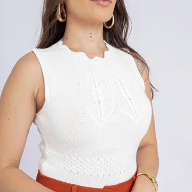Imagem de Body feminino regata tricot modal gola coroa elegante social - Swiss B