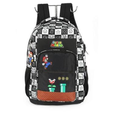 Imagem de Mochila de Costas Luxcel Super Mário Quadriculada Preto