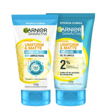 Imagem de Kit Garnier SkinActive Uniform & Matte Antiacne Limpeza Facial (2 Produtos)