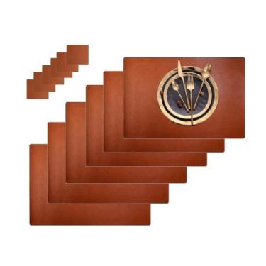 Imagem de Jogo Americano Sousplat Retangular 16 Pçs Limpa Facil Couro - Genertoy