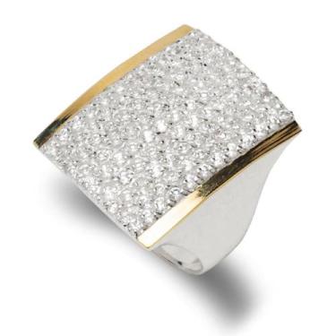 Imagem de Anel Solitário Prata 925 Feminino Filete de Ouro e Zircônias - Clara C