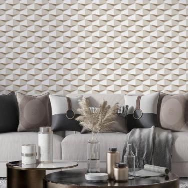 Imagem de Papel De Parede Adesivo Lavável sala Bege 3D Gesso Mosaico 12m - DELIQ