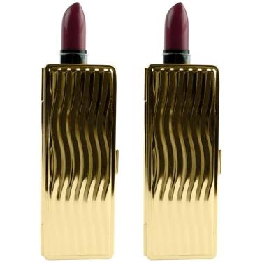 Imagem de Stephanie Imports Conjunto de 2 caixas de batom retangulares vintage com espelho de vidro, Onda dourada