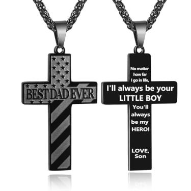 Imagem de DuoDiner Colar de cruz para homens, presentes para pai, filho, irmão, amigo, homem, colar com pingente de bandeira americana, acessórios masculinos, presente de aniversário, Natal, corrente de 61 cm,