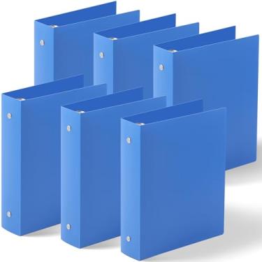 Imagem de Henoyso 6 fichários de 5 cm com 3 anéis, serve para papel de 14 x 21,6 cm, três mini fichários redondos de plástico para escola, escritório, fichário de receitas, páginas de álbum de fotos (azul)