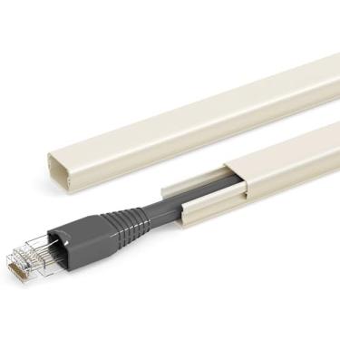 Imagem de ZhiYo Mini cabo hider – Capa autoadesiva de PVC de 431 cm para TV, cabo de extensão e fios USB – Escondedor de cabo de parede bege para TV montada na parede – conexão sem costura, classificação