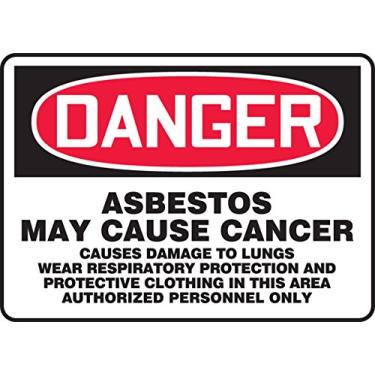Imagem de Accuform MCAW130VS Sinal de aviso adesivo de vinil no local de trabalho, legenda "DANGER ASBESTOS PODE CAUSAR CÂNCER - CAUSA DANOS AOS PULMÕES - USAR PROTEÇÃO RESPIRATÓRIA E PROTEÇÃO NESTA ÁREA -