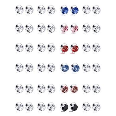 Imagem de Tornito Conjunto de 24 pares de brincos magnéticos multicoloridos de zircônia cúbica com clipe sem piercing para mulheres e homens, 4 mm