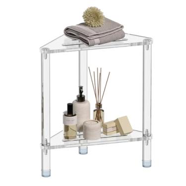 Imagem de GOIOOIA Banco de chuveiro de canto de acrílico para pernas de barbear 29 cm P x 29 cm L x 45,5 cm A, descanso de pé de chuveiro triangular com prateleira de armazenamento, resistente, para chuveiro