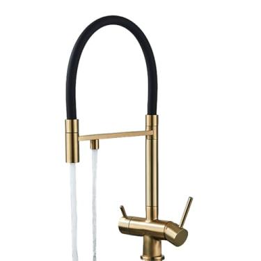 Imagem de Preto Cinza Filtro de Água de Torneira de Cozinha Torneiras de Cozinha Filtro de Torneira Misturadora Purificação de Água Água Potável Torneiras, Escova dourada