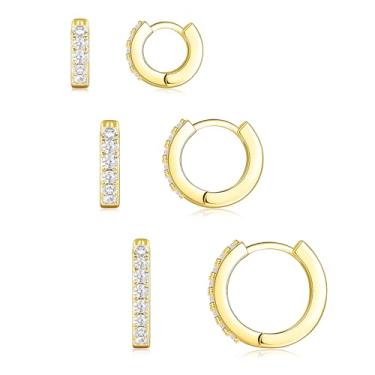 Imagem de Poxtex Conjunto de brincos pequenos de argola de prata esterlina para mulheres, brincos de prata para vários piercings hipoalergênicos, joias modernas, delicadas, cartilagem, brincos de zircão cúbico