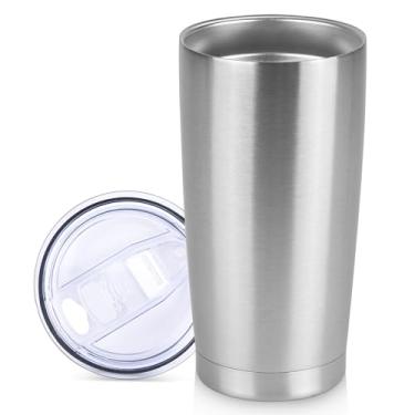 Imagem de VQRRCKI Copo de aço inoxidável de 590 ml a granel com tampa Copos de café com isolamento de parede dupla para bebidas quentes e frias, caneca de café de viagem revestida com pó fosco (aço inoxidável,
