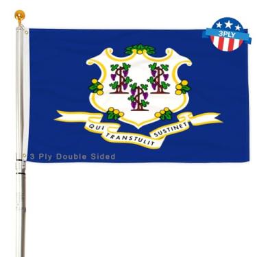 Imagem de Bandeira do estado Connecticut de 3 camadas 6,5 x 9,5 m 150D poliéster dupla face resistente ao ar livre cores vivas com cabeçalho de lona durável e 2 ilhós de latão