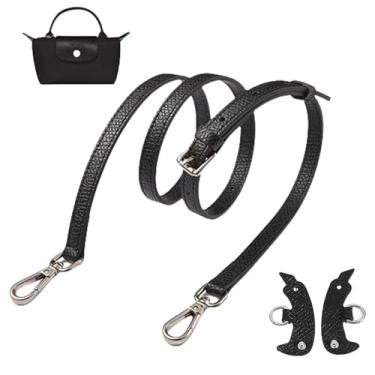Imagem de Mengudig Alça de ombro de couro ajustável para mini bolsa Longchamp, kit de conversão de substituição para bolsas e bolsas transversais (preto-prata)