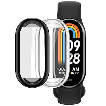 Imagem de WUWOCJ Pacote com 2 capas de TPU macio compatível com Xiaomi Mi Band 8, capa protetora completa com moldura amortecedora (transparente/preta)