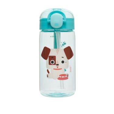 Imagem de Garrafa Infantil Tritan Com Canudo Silicone Antivazamento Escolar (Azul Cachorro Theo)