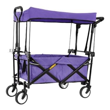 Imagem de carroça Carrinho de vagão funcional com rodas dobrável utilitário lounge vagão jardim carrinho de vagão portátil com dossel para acampamento dobrável