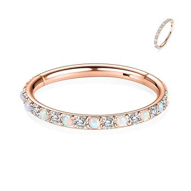 Imagem de PEAKLINK 20G 18G 16G 14G CZ/Opala Aço Inoxidável Sem Costura Articulada Segmento Anel de Piercing para Cartilagem de Concha de Septo Helix 6/7/8//9/10/12 mm