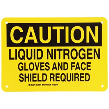 Imagem de Brady 128575 Personal Protection Sign, Legend "Liquid Nitrogen Gloves and Face Shield Required", 7" Height, 10" Width, Black on Yellow