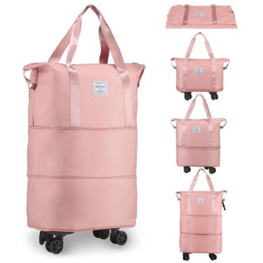 Imagem de Mochila rolante VOOWO expansível com rodas rosa 58L