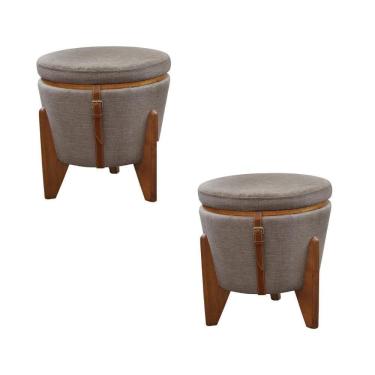 Imagem de Conjunto - 2 Puffs Banqueta Fênix Baú Mesa Castellar Móbile Linho Cappuccino