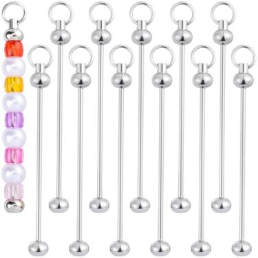 Imagem de BEIQIYA 12 peças de barra de chaveiro com contas, barras de chaveiro em branco destacáveis, suprimentos de fabricação de chaveiro de metal para fabricação de joias com pingente de contas - prata