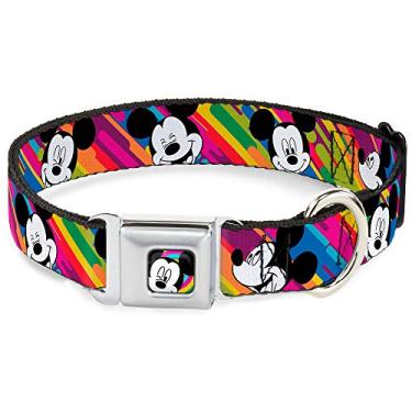 Imagem de Coleira para cão com fivela de cinto de segurança – Mickey Mouse Expressions multicolorido branco/preto – 3,8 cm de largura – Cabe em pescoço de 46 – 81 cm – Grande