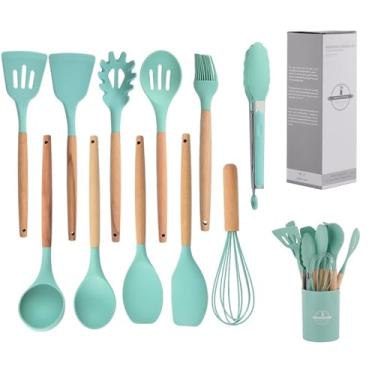 Imagem de Conjunto de 12 utensílios de cozinha de silicone, ferramentas de silicone versáteis para cozinhar e assar, suave em panelas e frigideiras, resistente ao calor, elegante, fácil de limpar