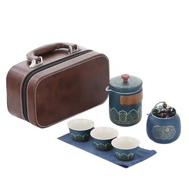 Imagem de Conjunto de chá de porcelana, conjuntos de chá de gongfu, conjunto de chá de porcelana com 1 bule de chá e 1 suporte de chá e 3 xícaras de chá, bolsa de viagem portátil - ideal para presente, viagem,