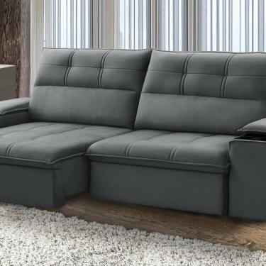 Imagem de Sofá Retrátil e Reclinável França 230 cm com Porta Copos e Objetos Grafite