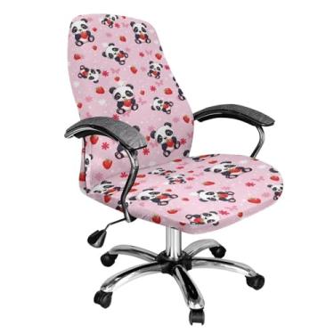 Imagem de Fiqyvagox Capas elásticas para cadeira de escritório, tudo em um, confortável, com encosto alto, fácil de instalar, capa para cadeira de computador, antipoeira, panda, morango, margarida, borboleta,