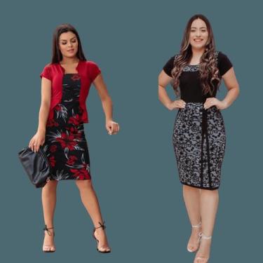 Imagem de Kit 2 Vestidos Feminino Moda Evangélica Midi  Feminino Festas Casament