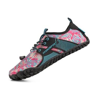 Imagem de FITKICKS Calçado HydroSport Land-to-Water, tênis unissex descalço, ideal para praia, ioga, surf, acampamento, acessórios versáteis para homens e mulheres, Palmeiras rosa, 36/38 BR