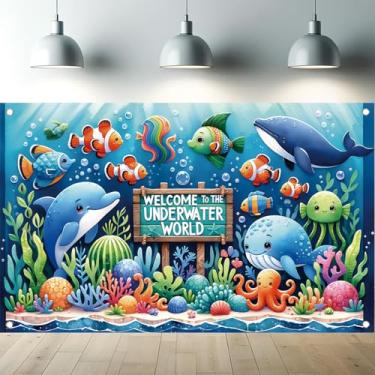 Imagem de Starlit Patio Banner de fundo do mundo subaquático decoração de festa do oceano bonito banner de animais marinhos para crianças aniversário chá de bebê fotografia fundo cabine de fotos decoração de