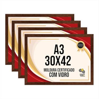 Imagem de Kit com 4 Molduras 30x42 cm - Tamanho A3 - Moldura Revestida com Vidro - Moldura para Parede, Poster, Fotografia, Fotos, etc. (Ypê)