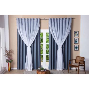 Imagem de Cortina Blackout Em Tecido Cinza Com Voil Branco 3M X 2,75 A