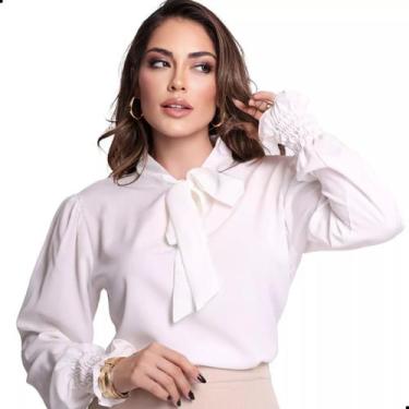 Imagem de Blusa Social Feminina Manga Longa Bufante com Gola de Laço - G-Store, 