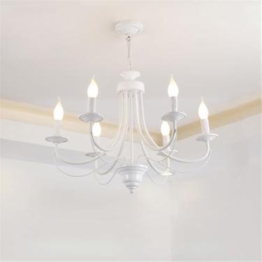 Imagem de OUFULA Candelabro Simples Americano LED Personalidade Criatividade Sala de Estar Restaurante Quarto Estudo Villa Hotel Café Bar Clothing Store Lâmpada Pendente (B Branco A 6 luzes)