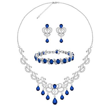 Imagem de LMXXVJ Conjunto de joias de casamento para noiva - Conjunto de brincos de colar banhado a platina, casamento/aniversário/aniversário, dia das mães, formatura, joias presentes para