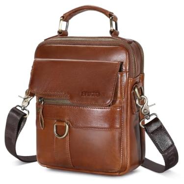 Imagem de BAIGIO Bolsa de ombro de couro genuíno para homens, bolsa tiracolo pequena de couro mensageiro, bolsa masculina, Tipo 2 - marrom, Medium