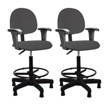 Imagem de Kit 2 Cadeiras de Escritório Cinza Caixa Alta Balcão Executiva com Sapata Fixa e Braço Escritex - Conforto, Estilo e Funcionalidade